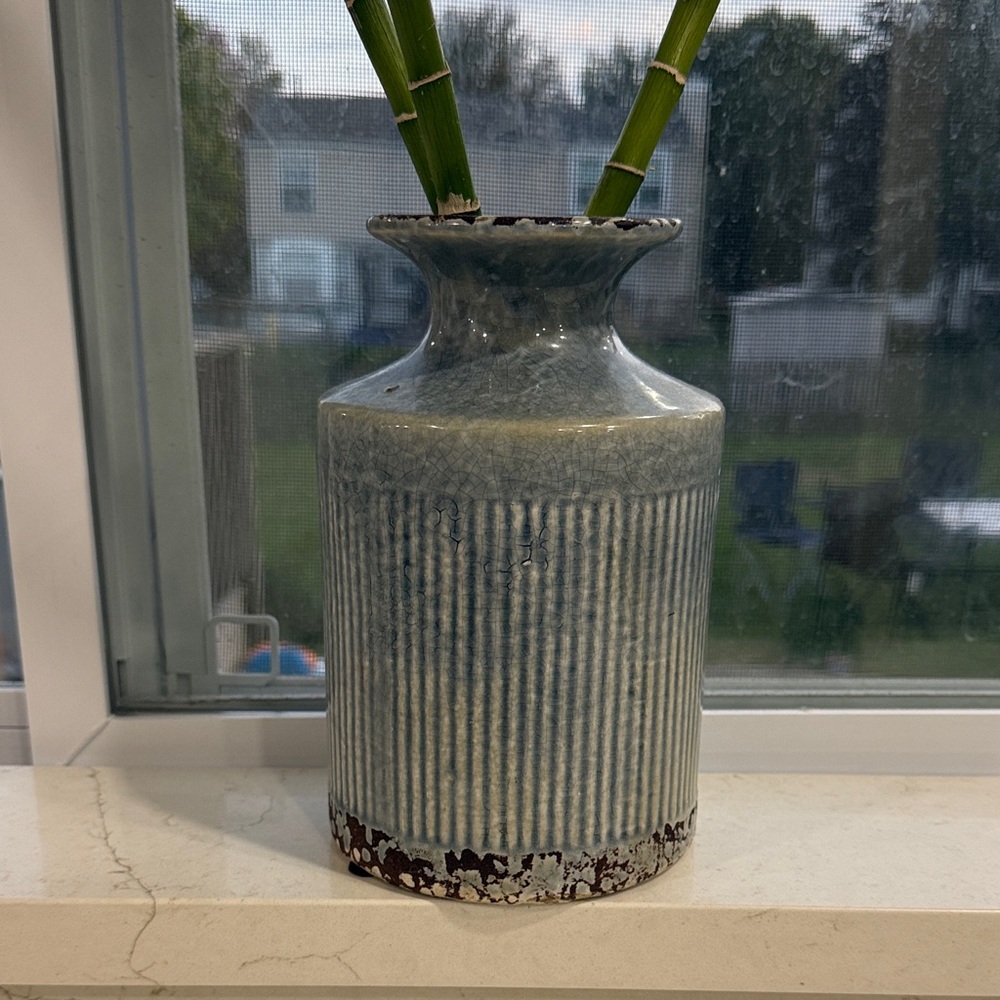 Striped Blue Ceramic Vase